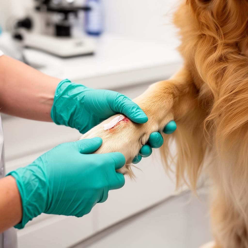 Veterinario tratando una herida en un perro